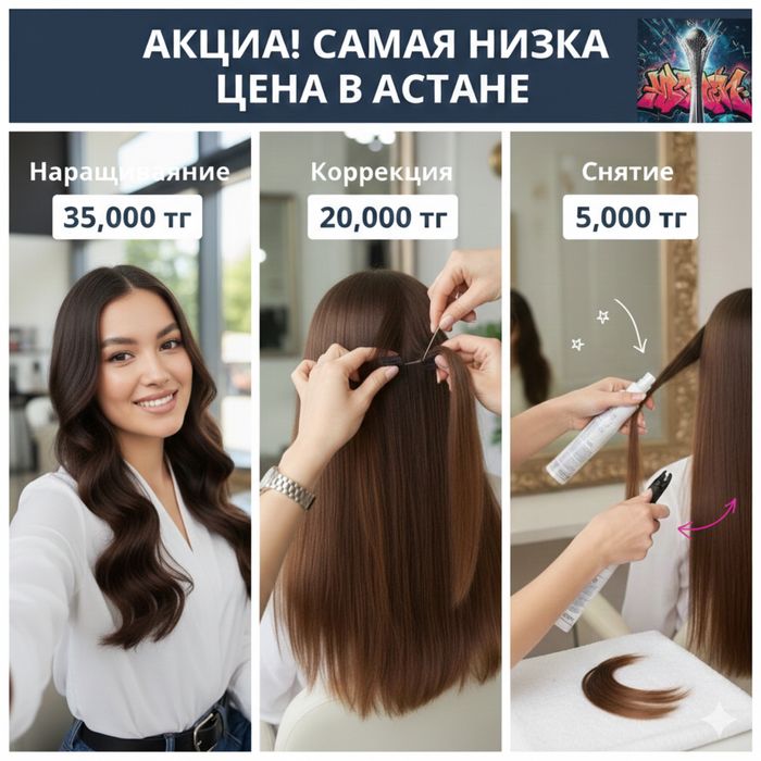 САМАЯ НИЗКАЯ ЦЕНА! Наращивание, коррекция, снятие волос