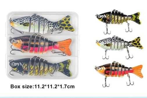 Set 3 Voblere, 10 CM, 15 G, 7 Segmente, pescuit Stiuca, Salau, Somn