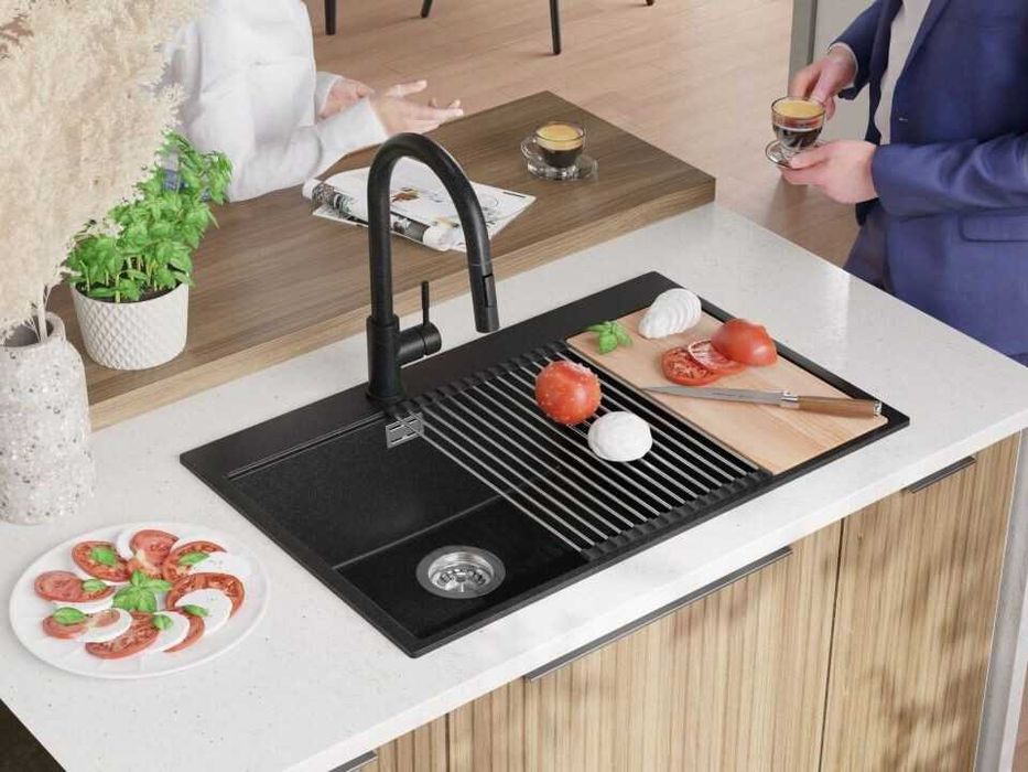 Графит кухненска гранитна мивка Осло 80 Duo Top 780x500 мм