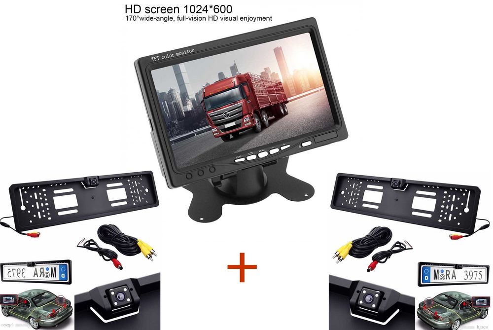 Двуканален монитор за кола, бус, камион с 2 бр. камери в рамка