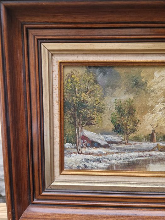 Страхотна антикварна белгийска картина масло върху платно