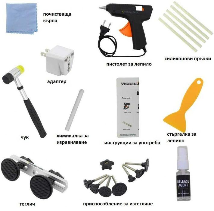 Ремонтен комплект за изправяне на вдлъбнатини по колата