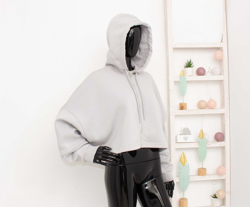 Oner Active Classic Crop Zip Hoodie дамско сиво худи суичър орърсаиз L