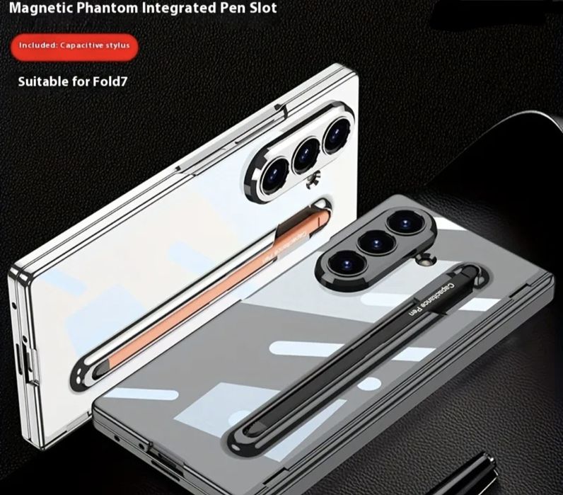 Кейс за Samsung Galaxy Fold 7 с вградрна писалка - черен/ прозрачен