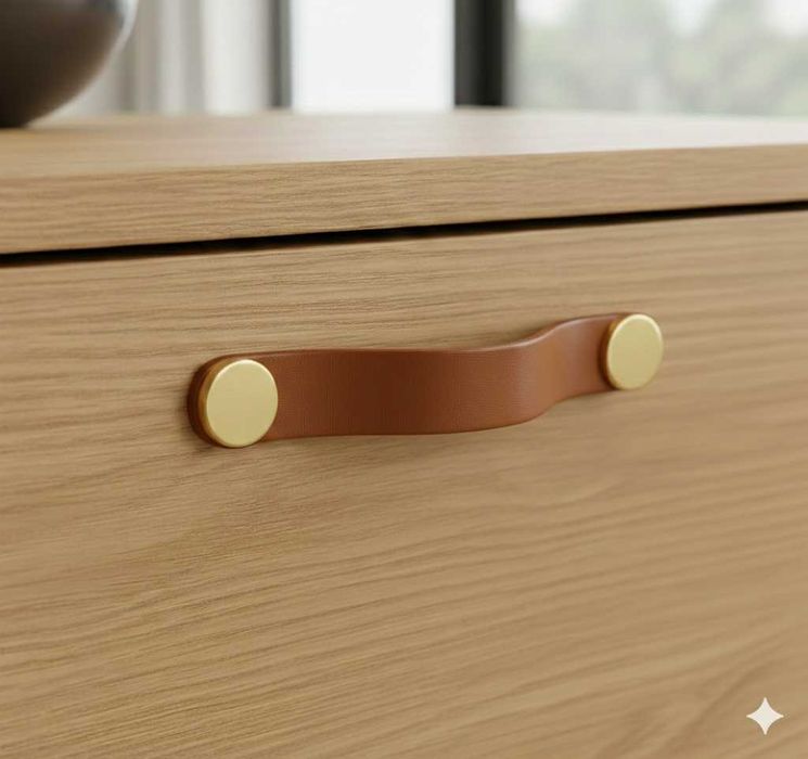 Maner din piele naturala pentru mobilier si ornament metalic