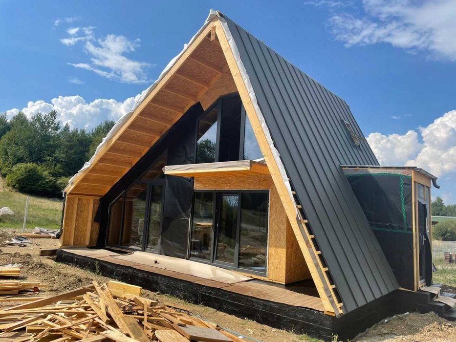 Casa, Cabana stil A-Frame, Foisoare si Terase din structura de lemn