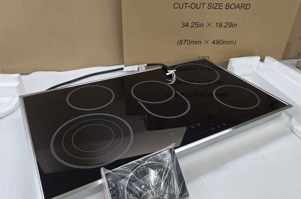 Стъклокерамичен плот за вграждане, 90 см, 5 зони, 8500W, инокс рамка, трифазно захранване, GASLAND CH905BF34B