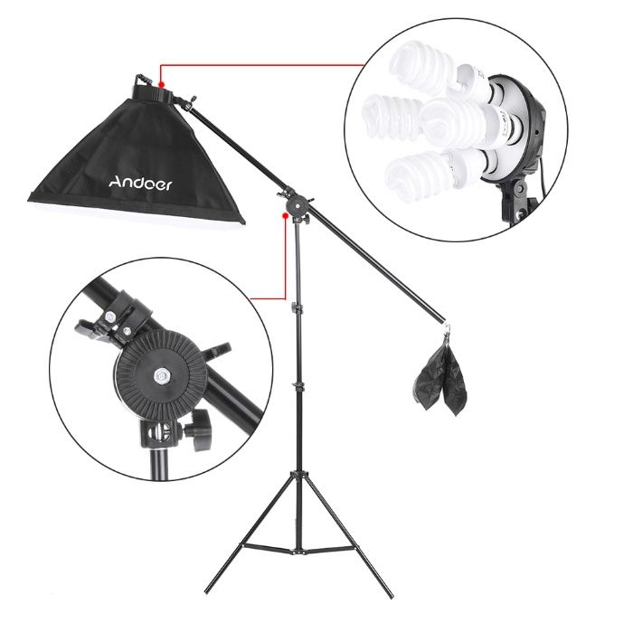 Kit Studio foto-video 3x Softbox,12x bec 45W, macara + geanta