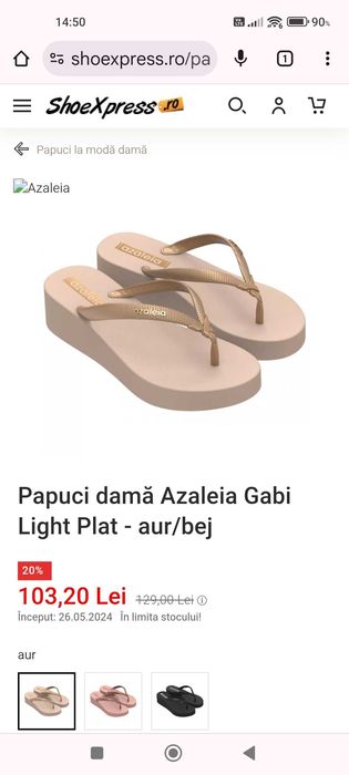 Papuci Dama Azaleia auriu/bej, marimea 39-40