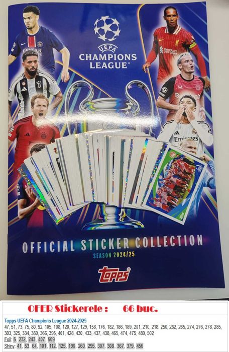 Set stickere Topps Uefa Champions League 2024/25 (66 buc)