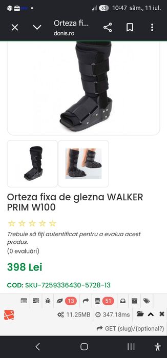 Proteza picior drept mărimea M Walker T 100 noua,nepurtata