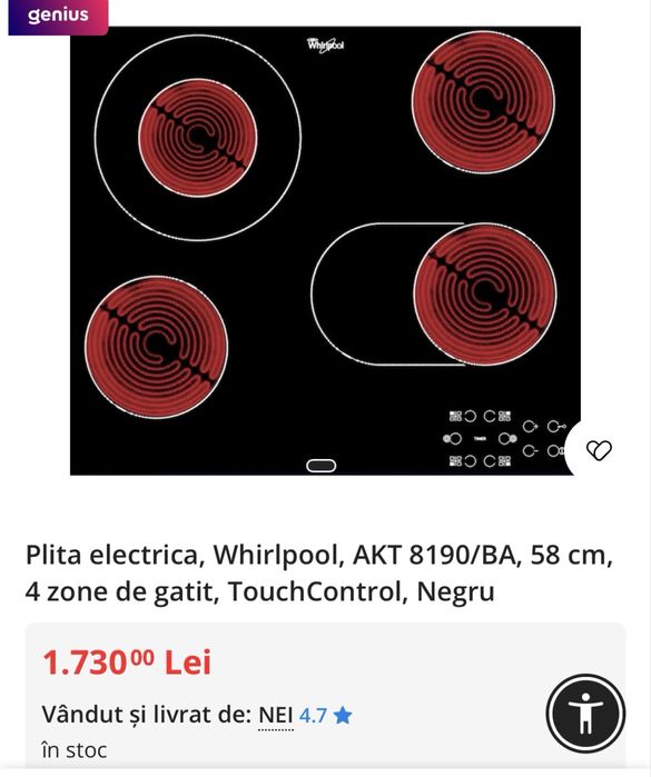Plita electrica Whirlpool 60 cm