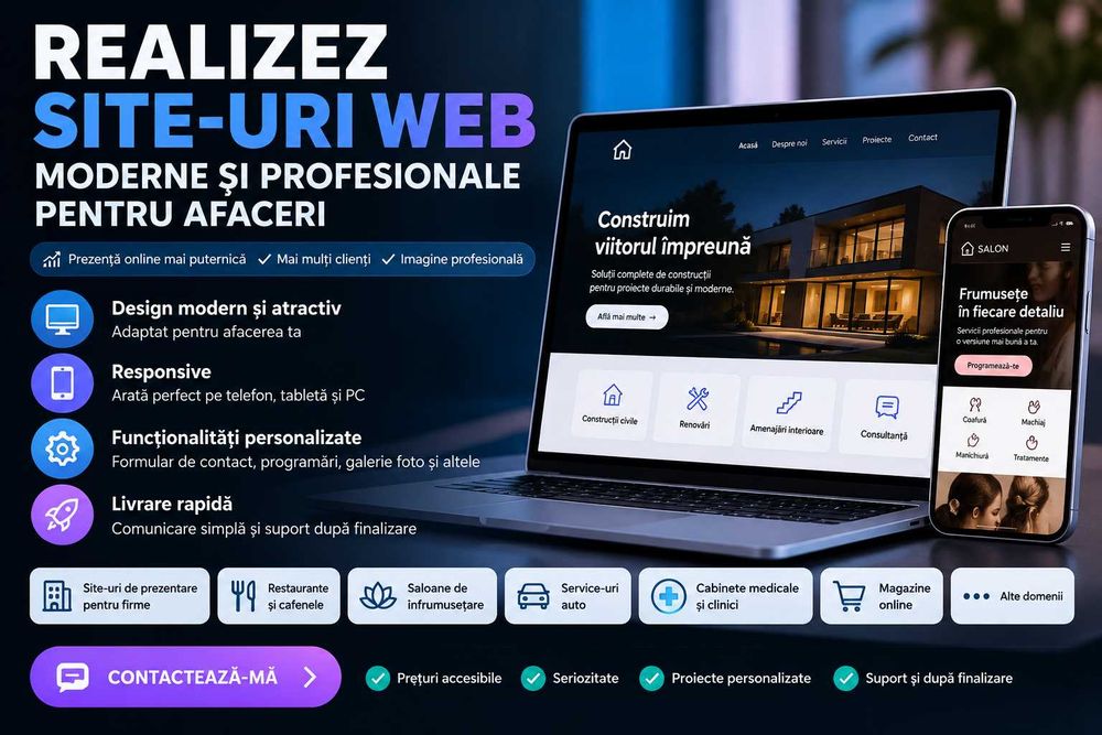 Realizez site-uri web moderne și profesionale pentru afaceri | Prețuri accesibile