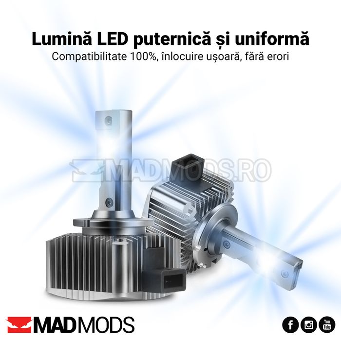 Set 2 Becuri Led 180W 6000k Canbus D1S D2S D3S D4S D5S D8S ProExpert