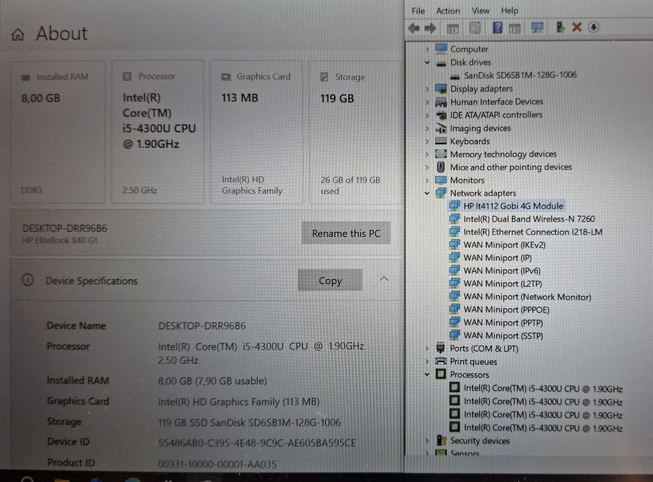 14' FullHD HP Elitebook 840 Core i5-4300U/128GB SSD/8GB/Бат.5ч./4G SIM