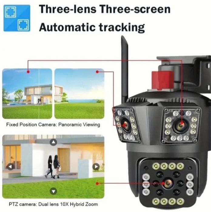 Camera supraveghere tripla  V380 6K 12MP WIFI PTZ night vision