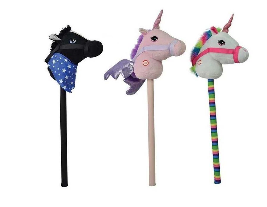 Плюшен кон на пръчка със звук Конче за яздене Еднорог 3 вида