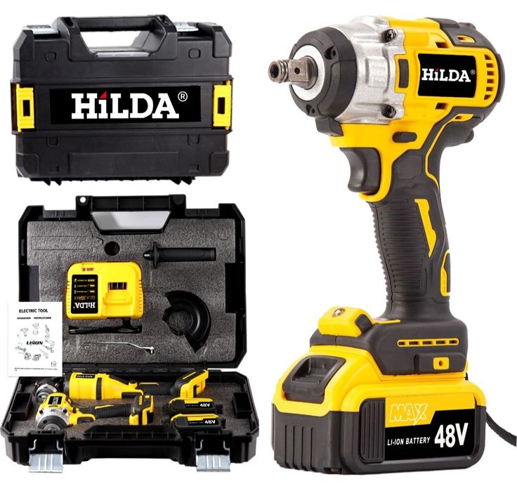 Комплект две машини гайковерт-дрелка и ъглошлайф HILDA 48Vс 2 батерии