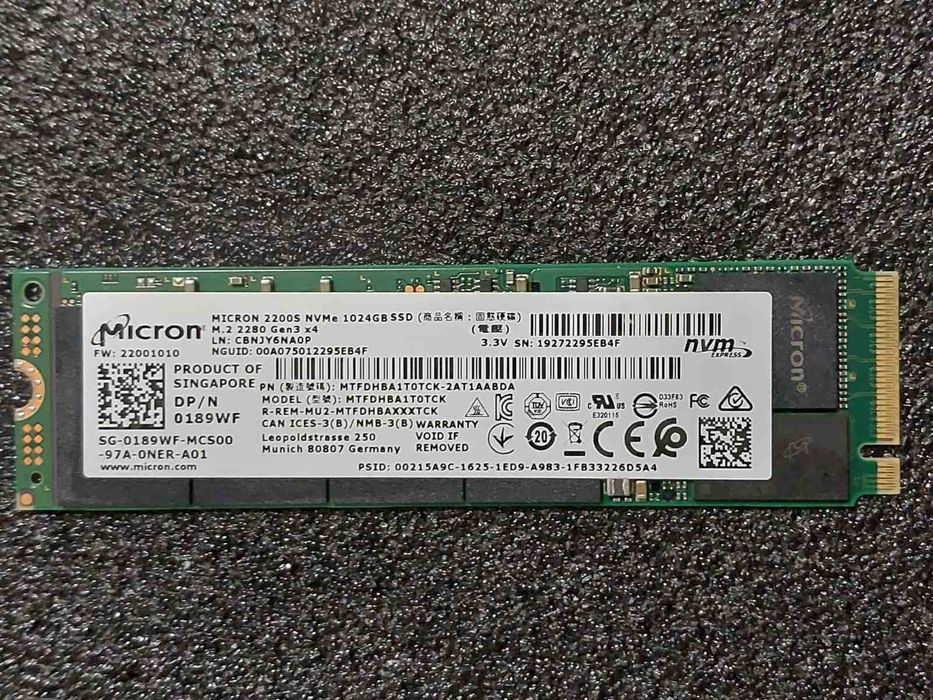 1TB M.2 NVMe Micron 2200S, PCIe 3.0 (НОВ)