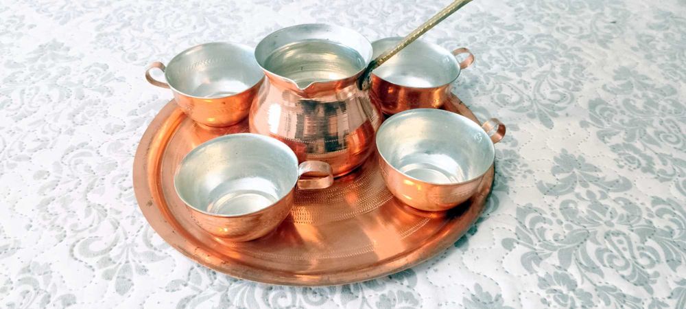Ръчно кован меден сервиз за греяна ракия и кафе – 6 части, калайдисан