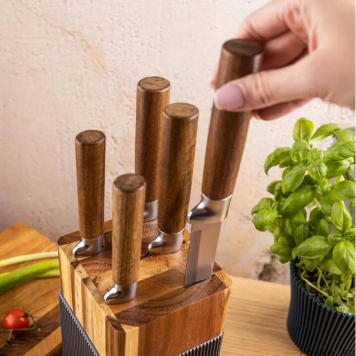 Set de cutite 6 piese, cu bloc de salcam, otel inoxidabil, Klausberg