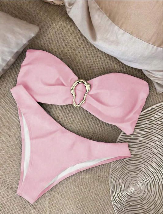 Чисто нов бански в жълто, черно, бяло, розово