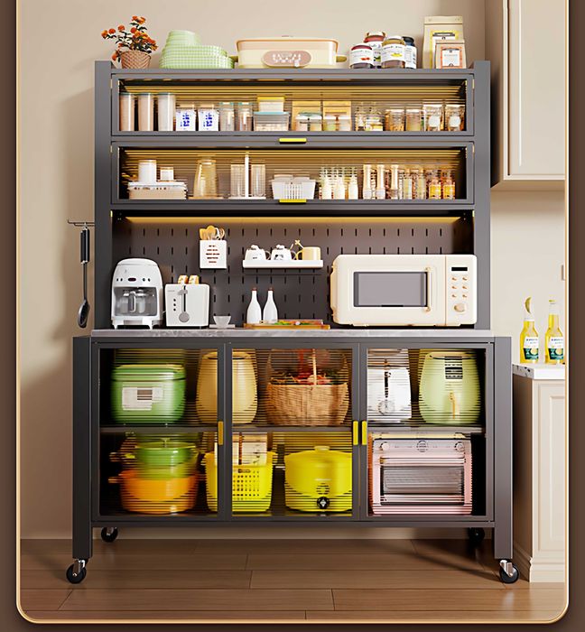 Кухонный металлический шкаф-буфет с раздвижными дверями