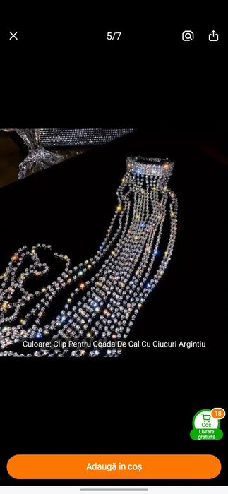 Accesoriu pentru coadă de cal, clip cu ciucuri, argintiu