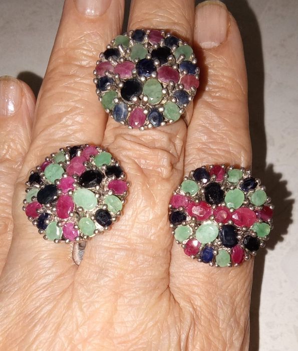 Комплект коллекционный серебро 925 (сапфир,рубин,изумруд)