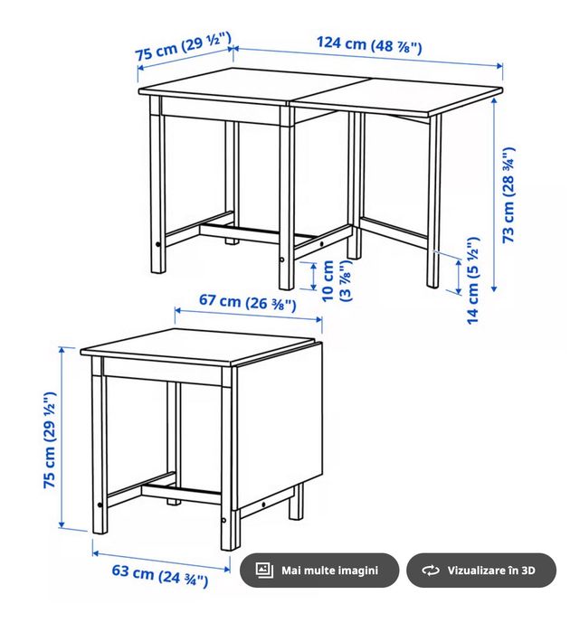 PINNTORP Masă pliabilă, maro / alb, material pin, 67/124x75 cm Ikea