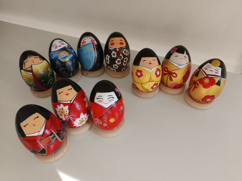 Рисувани яйца за Великден и в японски „кокеши“  стил