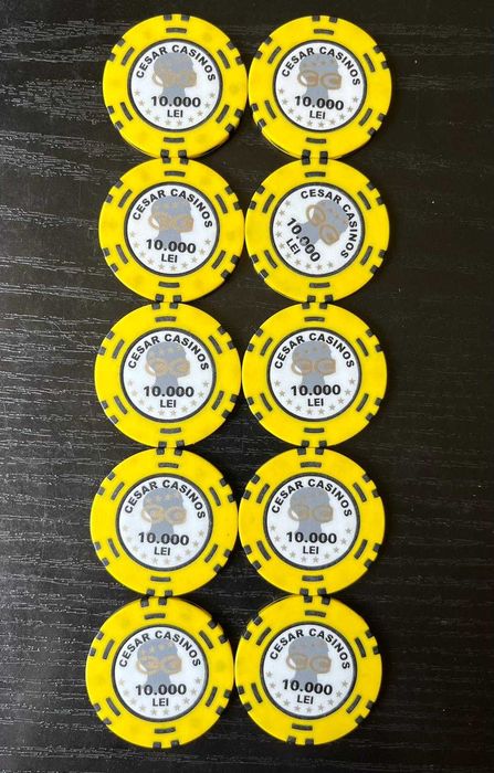 Lot 10 jetoane rare Cesar Casinos București 10.000 LEI vechi – Istorie Casino anii 90-00