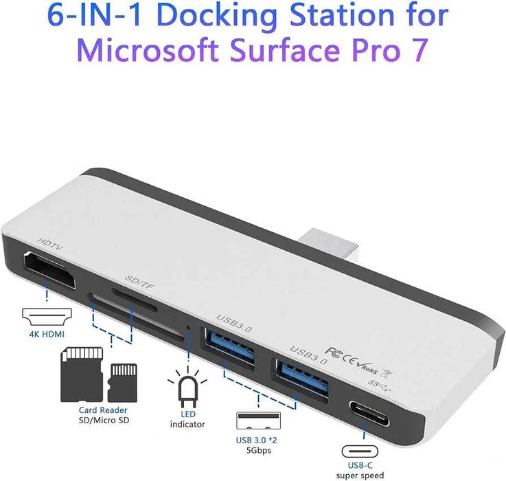 Microsoft Surface Pro 7 USB C Hub Docking Station