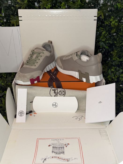Adidași/Sneakers Hermes Bouncing sneakers white and grey sude leather/ premium quality