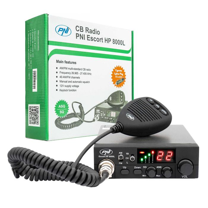 Statie radio CB PNI Escort HP 8000L cu ASQ reglabil, 12V, 4W, Lock, mufa de bricheta inclusa