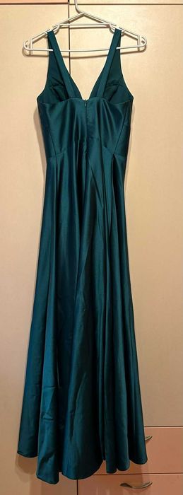 Изумрудена дълга официална рокля- сатен, елегантен модел