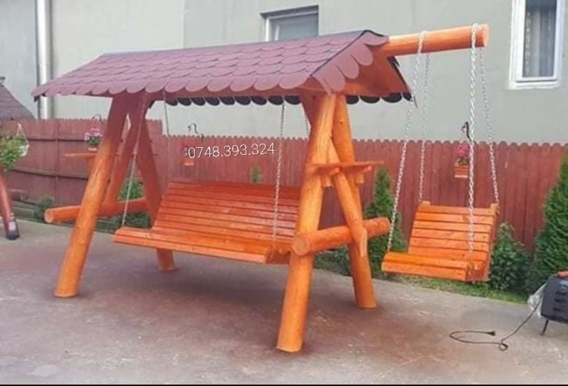 Balansoar  leagan  lemn  rotund  rustic  mobilier
