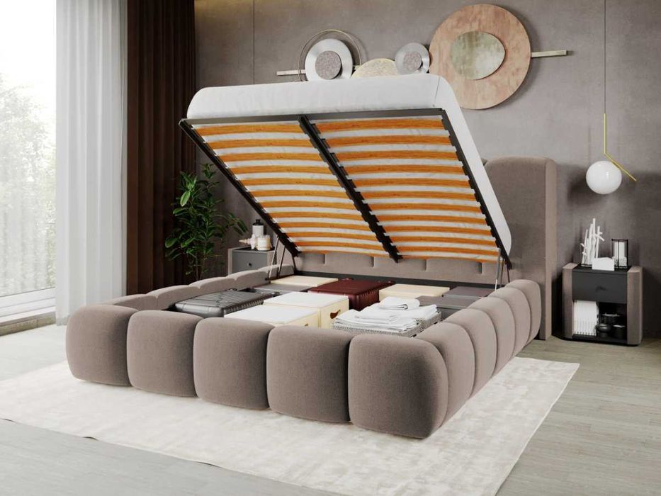 Pat Tapitat Noel Cappuccino - Velluto 29 cu somiera rabatabila si lada