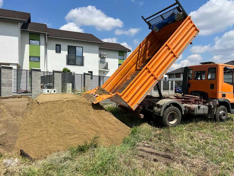 Nisip piatra sort pamant balast lucrari cu miniexcavator si bobcat