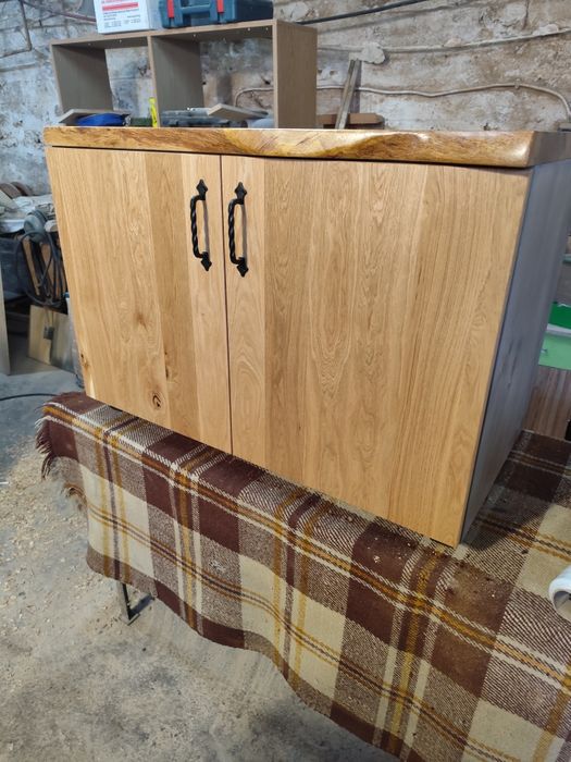 Горен и долен шкаф за баня,дъб и орех