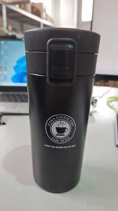 Termos inox, 380 ml, capac etans, negru