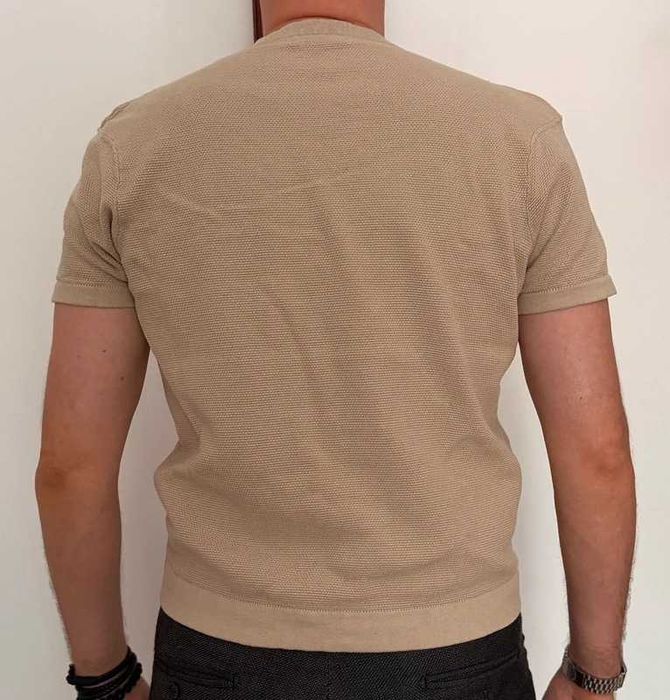 Tricou Zara barbati tricot texturat bej marimea M