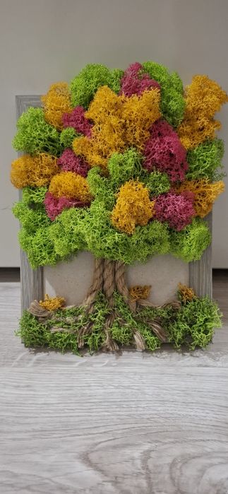 Дървото на живота от скандинавски мъх различни размери в рамка