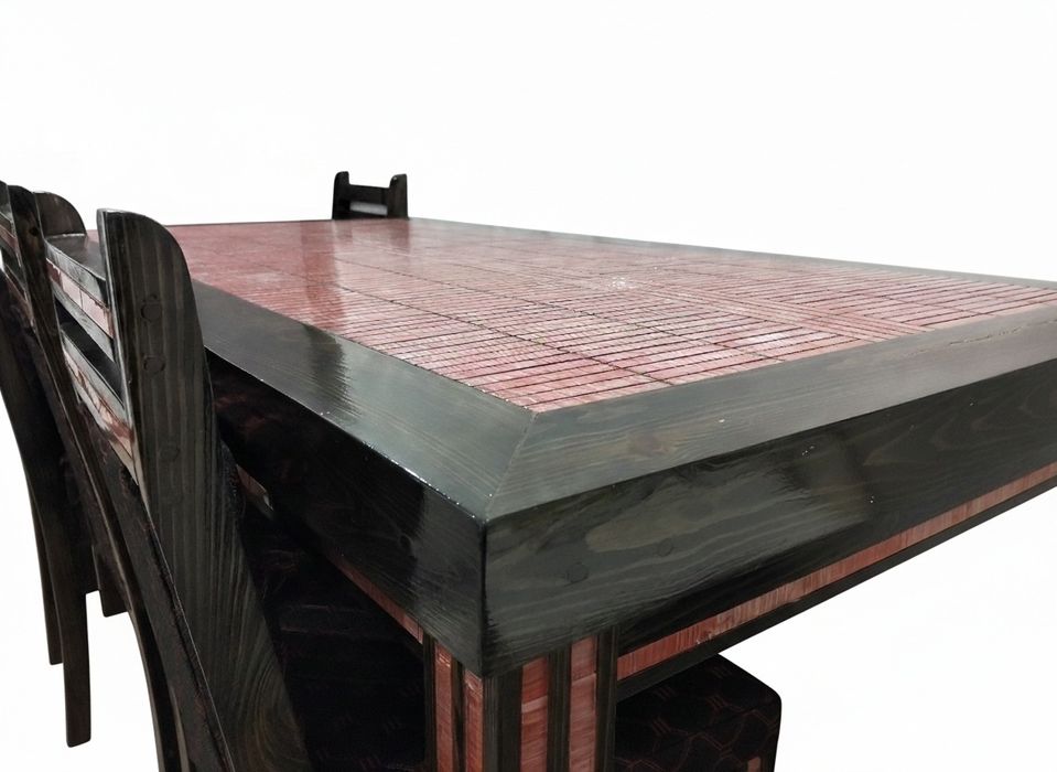 Обеденная группа из массива сосны (стол и 6 стульев). Ручная работ