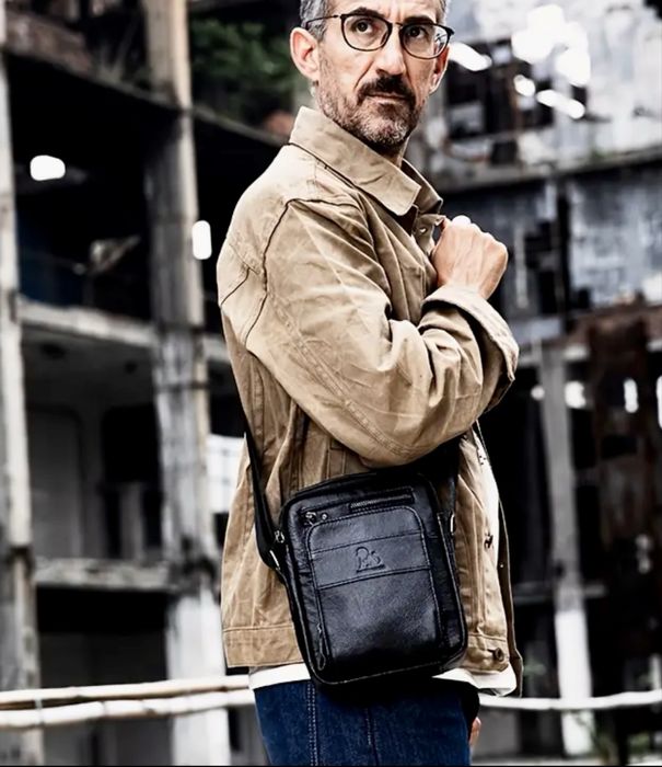 Мъжка кожена чанта LOSHIZIY/Луксозна в Кафяв и Черен цвят -7%Промоция!