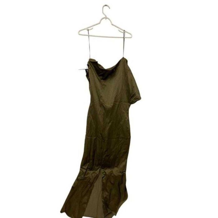 Massimo Dutti rochie midi asimetrica umar gol kaki verde superba