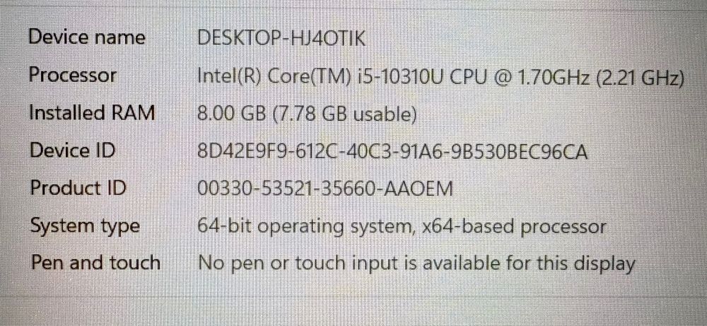 HP i5 10TH 8GB RAM SSD 512