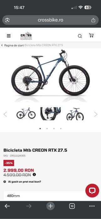 Bicicleta MTB Creon RTX 27.5 480mm