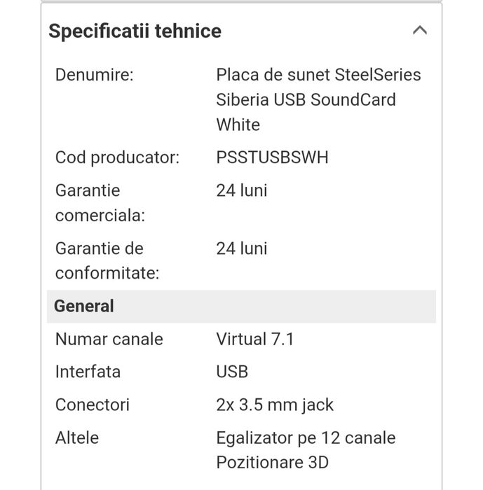 Placa de sunet SteelSeries Siberia SoudCard Usb