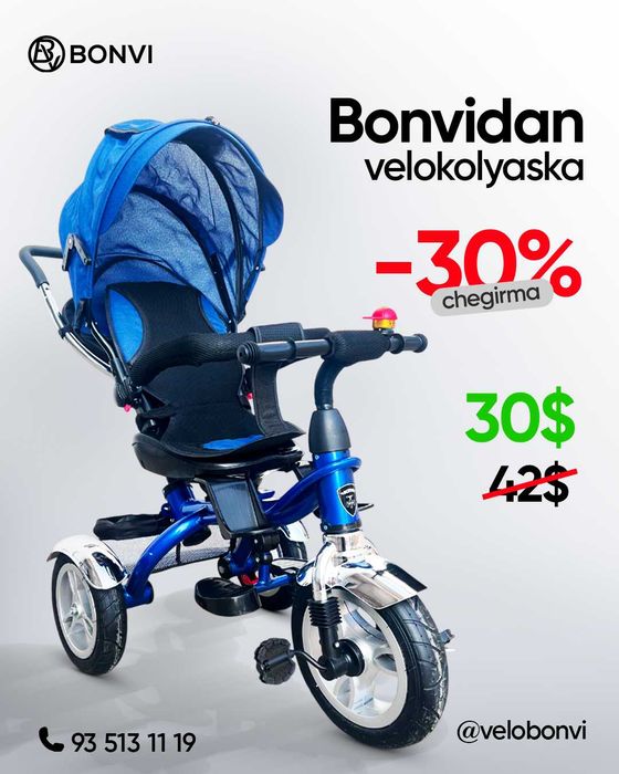 BONVI velo-kolyaska 1–4 yosh | –30% chegirma | Yangi
